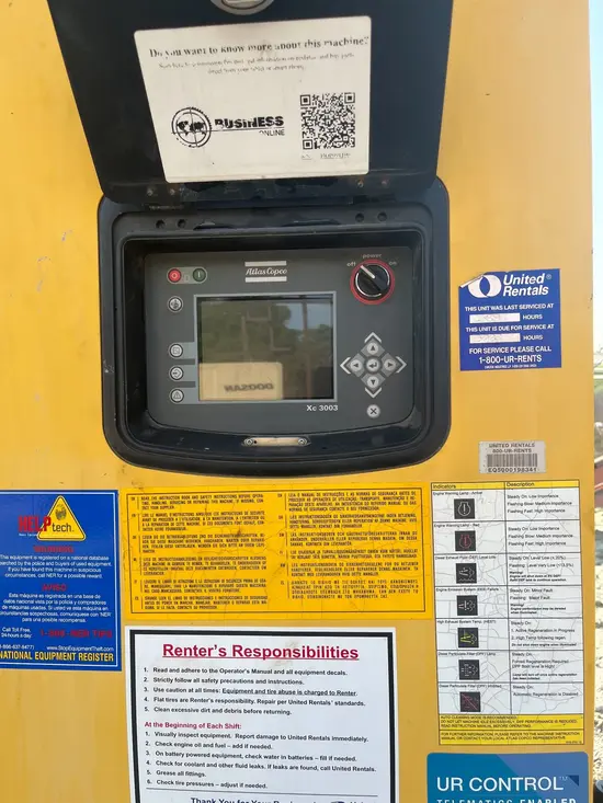 2017 Atlas Copco XAS1800 JD7 T4F Air Compressor