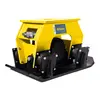 Yellow and black Epiroc Vibratory Plate Compactor Attachment for Backhoe